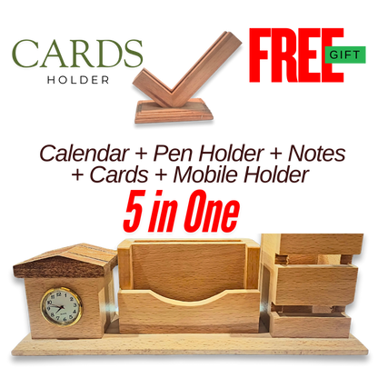 Wooden Table Clock Multitasker - Pen Holder, Mobile Stand & Card Organizer & Free Card Holder| Your Desk’s Swiss Army Knife (Minus the Pocketknife Drama) ⏰✨ No More Boring Desks!